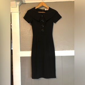 Tatyana Bettie Page | Black Pinup Wiggle Dress | Button Wide Collar Preowned XS